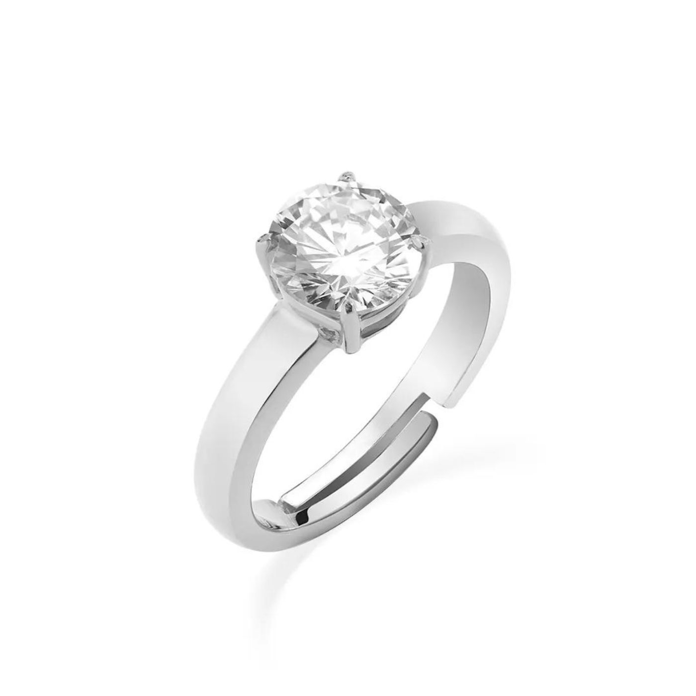 Anello Rodio Zircone Solitario Bianco