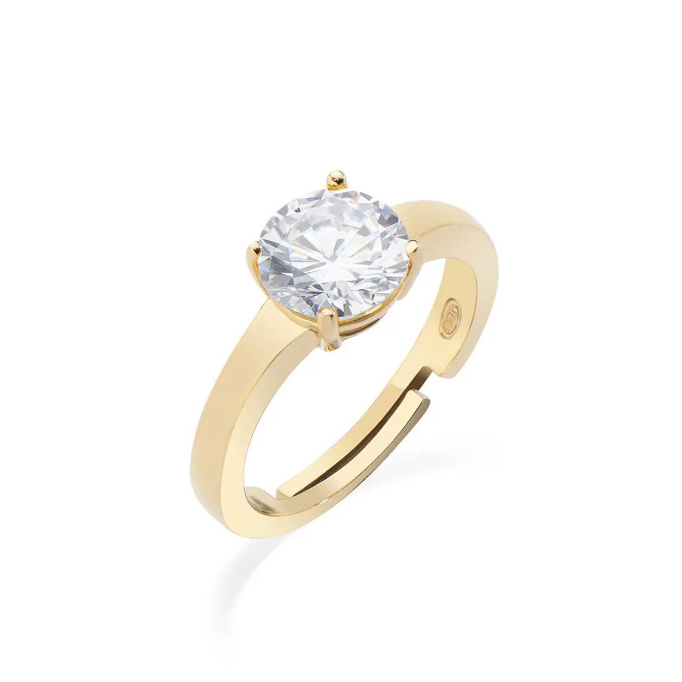 Anello Dorato Zircone Solitario Bianco