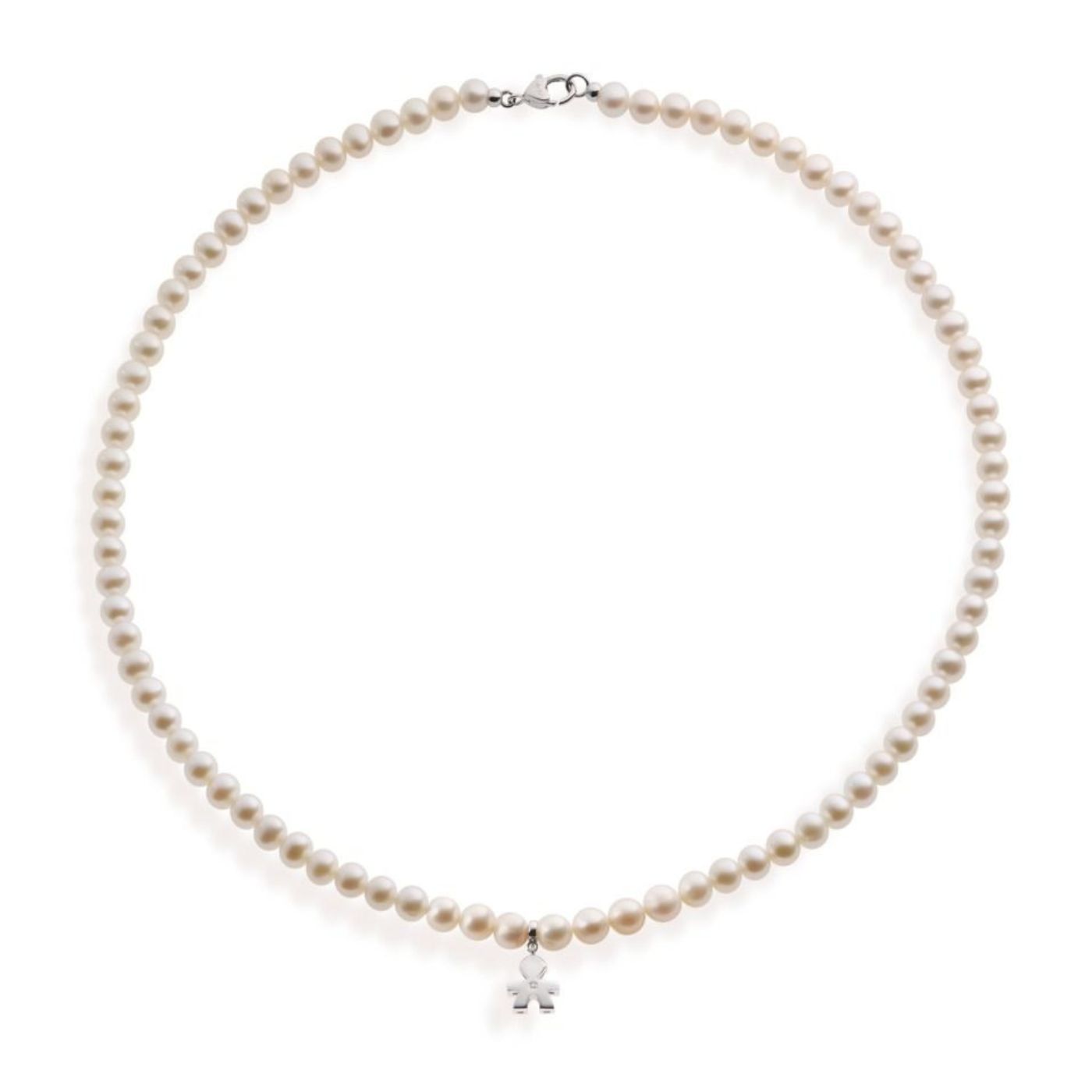Collana le perle con sagoma bimbo in oro bianco e diamante