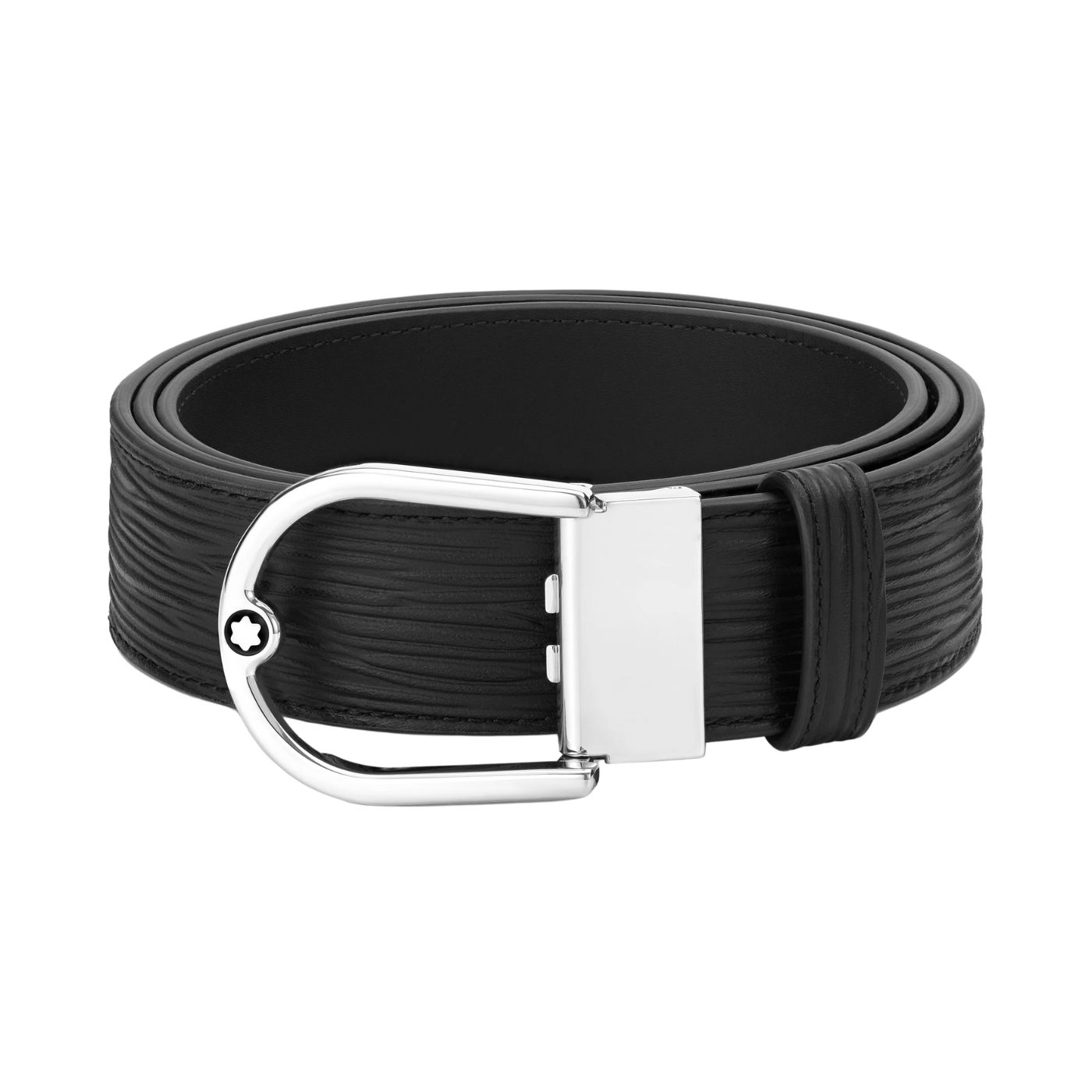 Cintura da 35 mm con fibbia a ferro di cavallo reversibile in pelle nera 