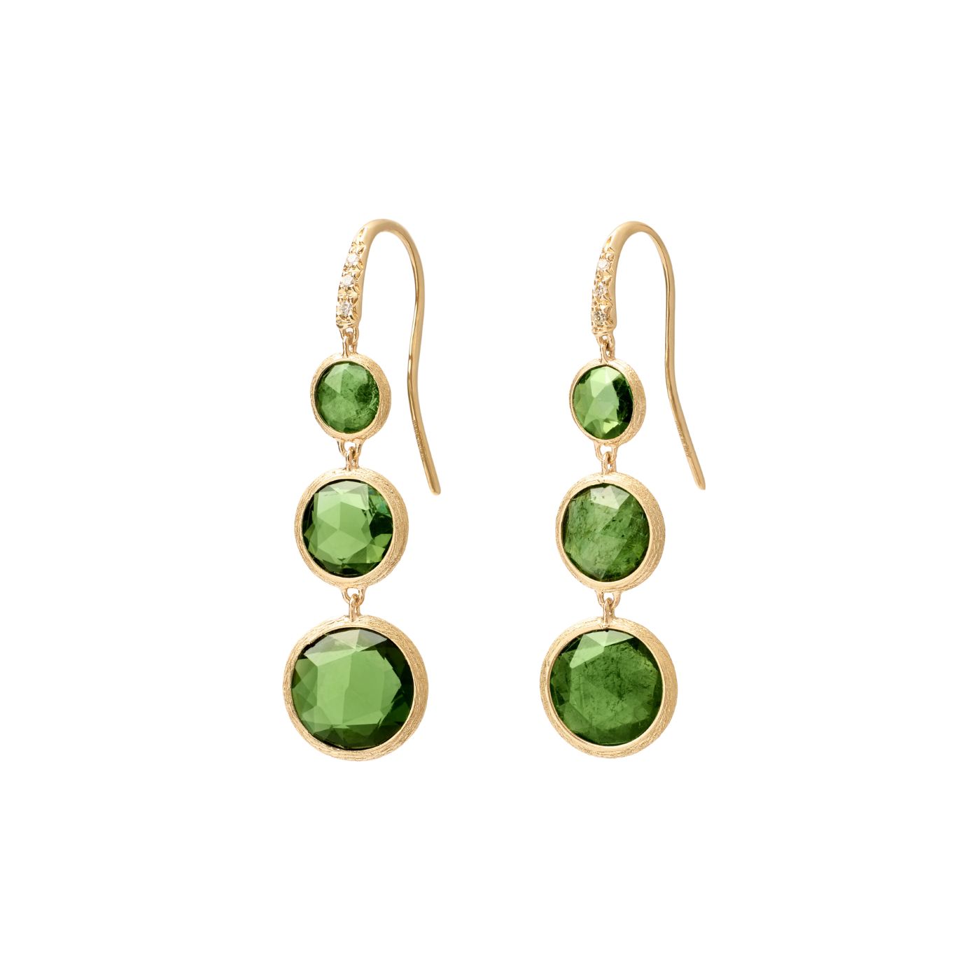 Orecchini lunghi in oro giallo 18kt con tormaline verdi