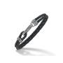 Bracciale In Argento, Pelle Nera Intrecciata, Diamanti Neri